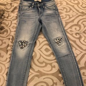 PEARL RHINESTONE EMBELLISHED JEANS